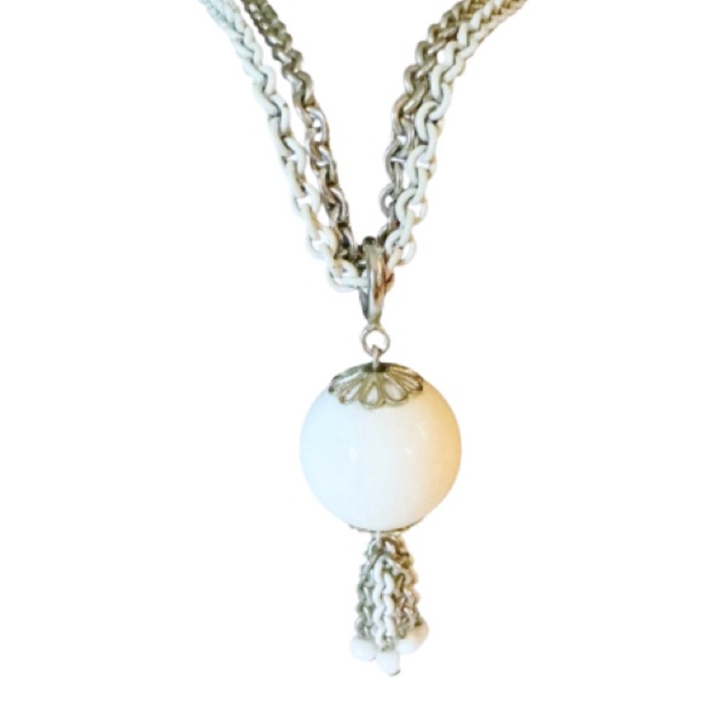 Emmons White & Silver Tasseled Sno-Ball Choker Necklace